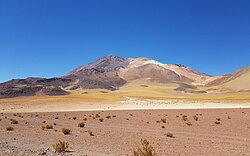 Schwemmfächer am Fuß des Cerro del Azufre, Altiplano, Chile.